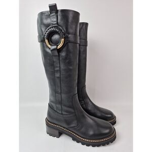See by Chloé Women's Black Hana Knee High Boots Lug Sole Size 37.5 Chloe